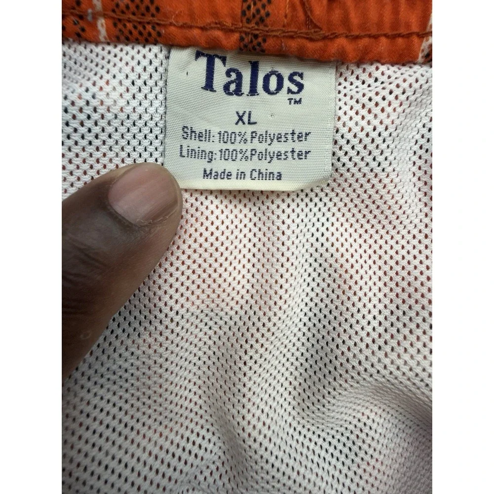 Talos Mens XL Plaid Swim Shorts Orange Lined Drawstring Pockets